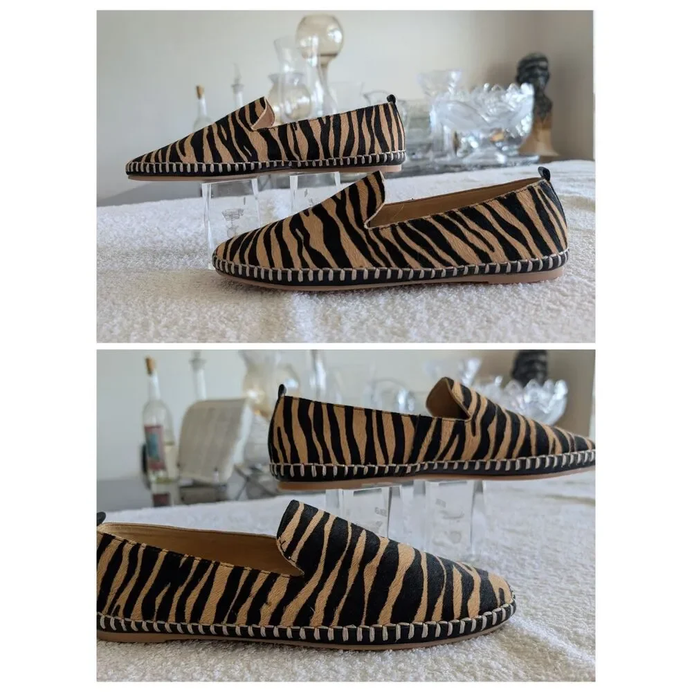 Talbots 8M Zebra Print Hair-On Leather Loafers Slip On Flats Animal